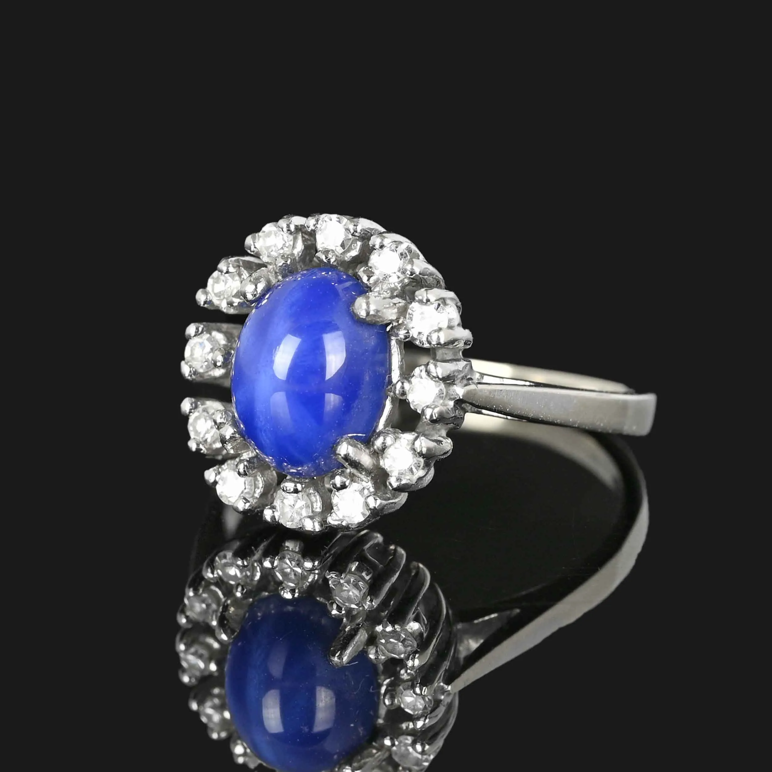 Diamond Halo Cornflower Blue Star Sapphire Ring