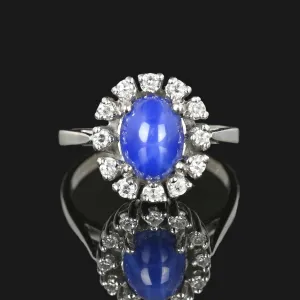 Diamond Halo Cornflower Blue Star Sapphire Ring