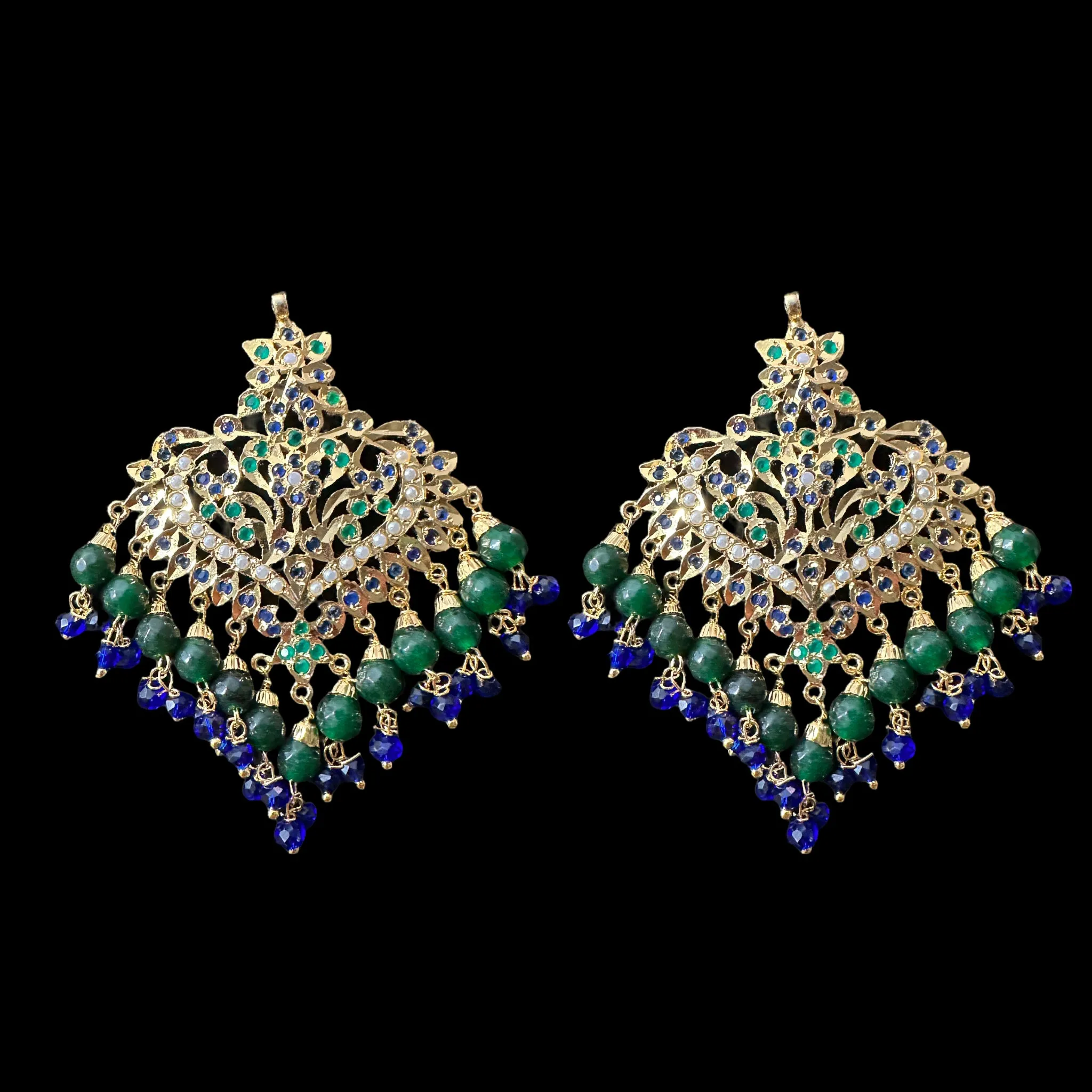 DJET108 Afreen emerald sapphire  earrings tika ( READY TO SHIP  )