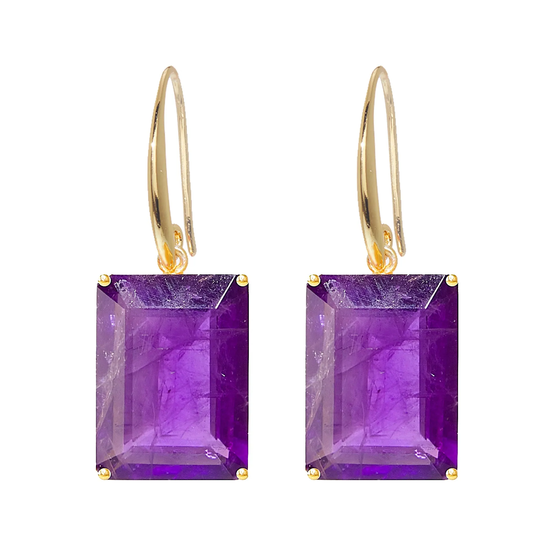 Earrings - Emerald cut Amethyst drop