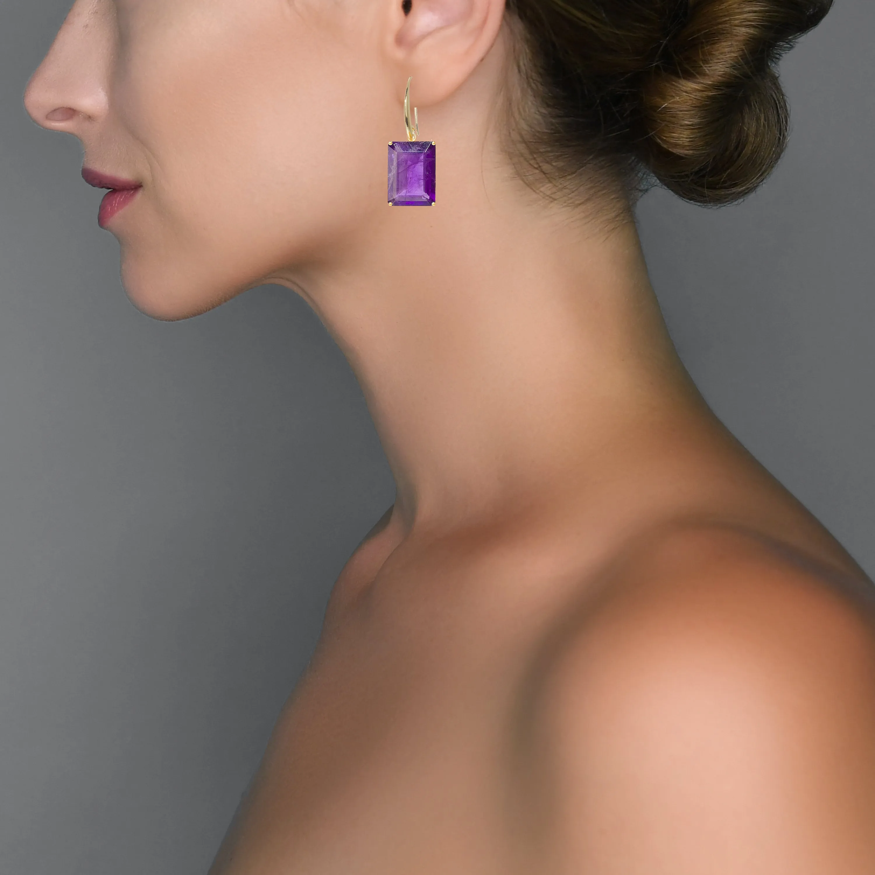 Earrings - Emerald cut Amethyst drop