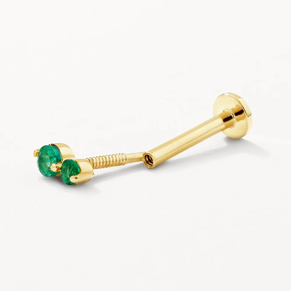 Emerald Twin Cluster Helix Single Stud Earring in 10k Gold