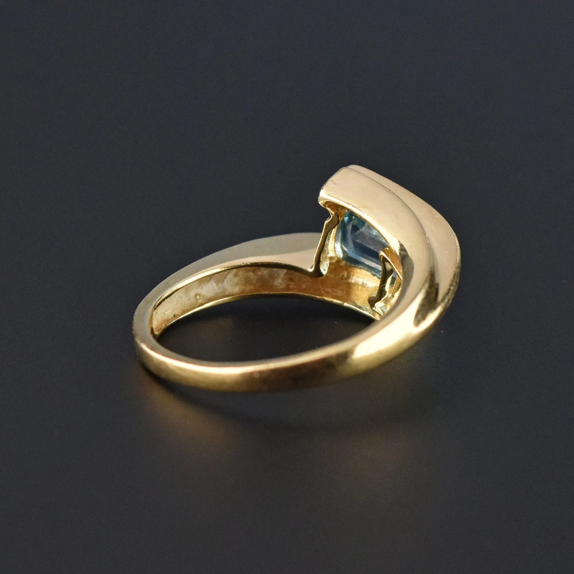 Estate Solid Gold Channel Set Blue Topaz Ring