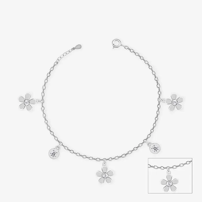 Floral Zircon Silver Anklet