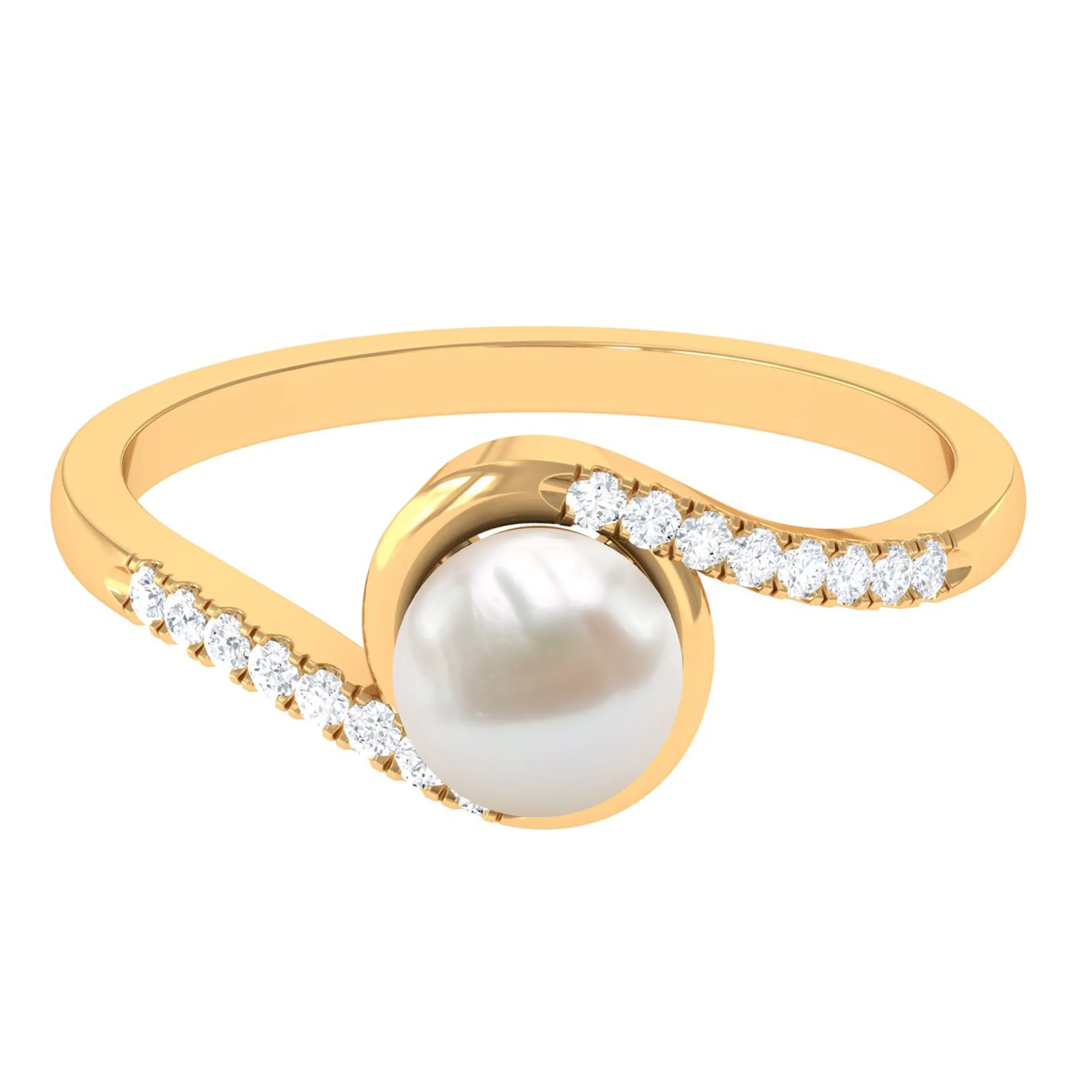 Freshwater Pearl Solitaire Bypass Engagement Ring with Diamond Accent