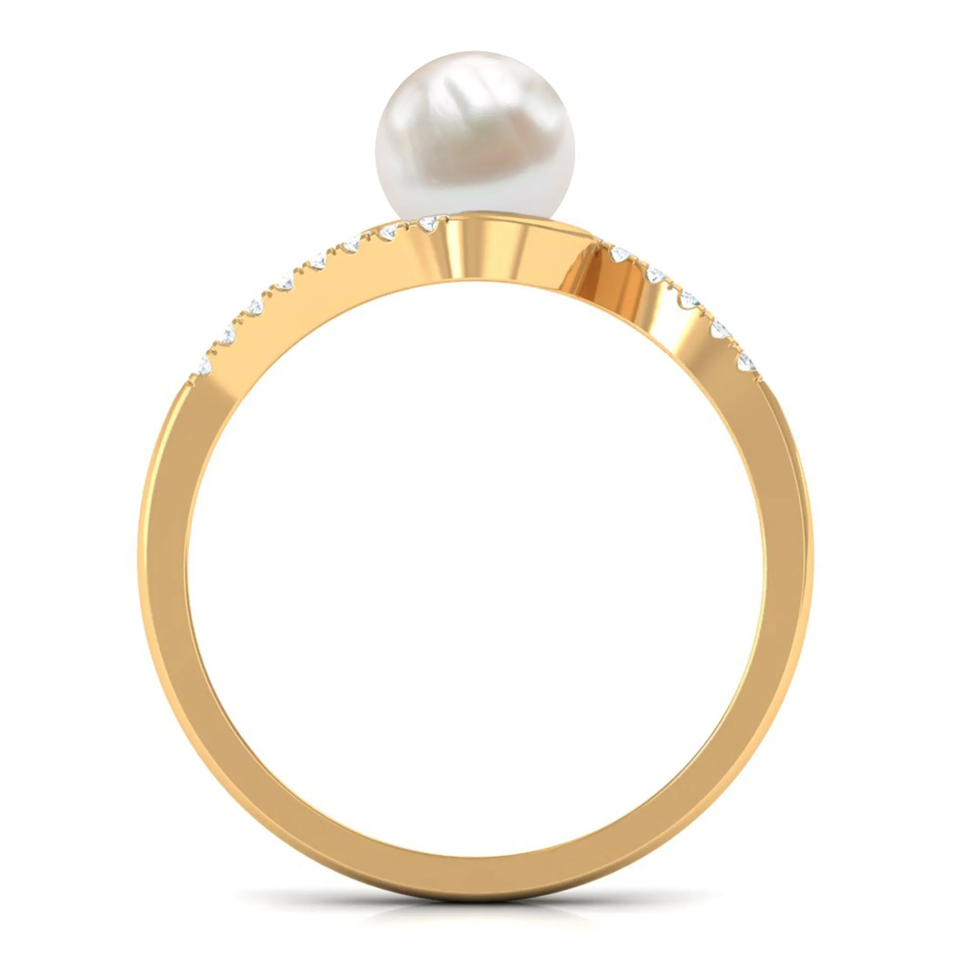 Freshwater Pearl Solitaire Bypass Engagement Ring with Diamond Accent