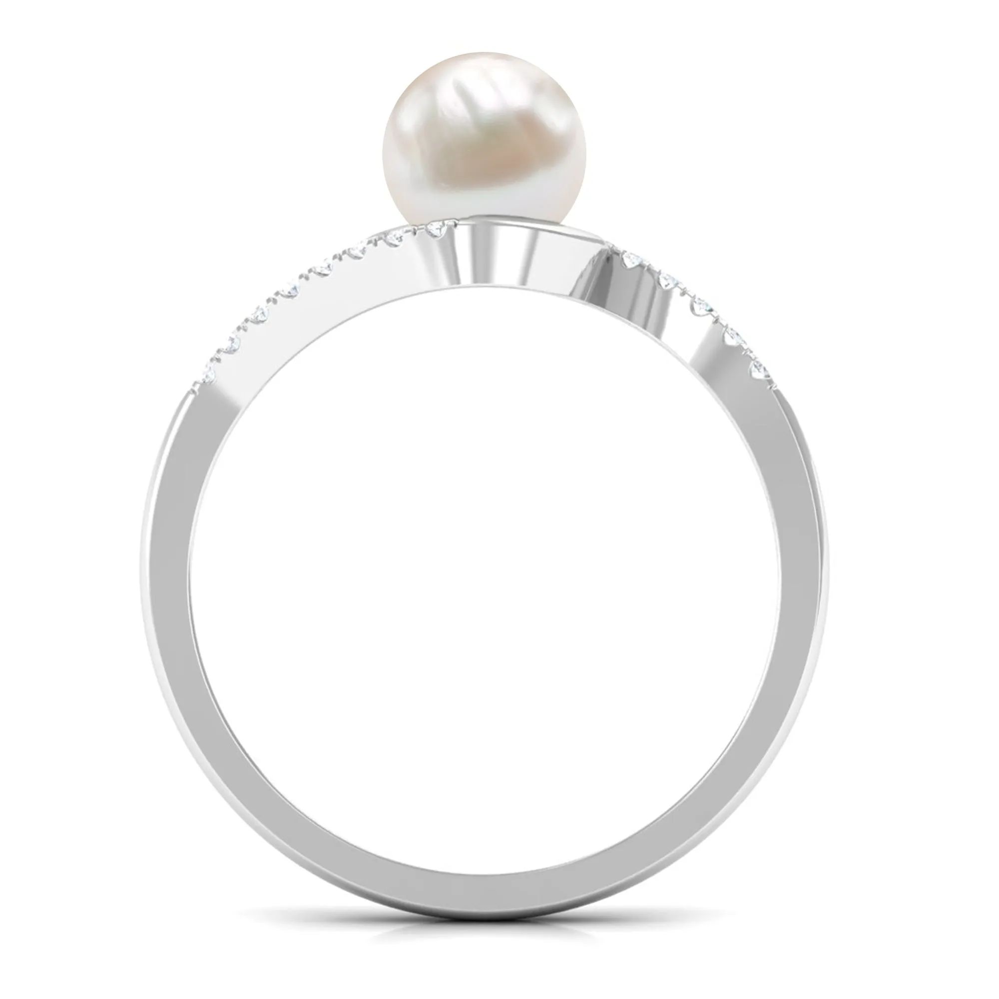 Freshwater Pearl Solitaire Bypass Engagement Ring with Diamond Accent