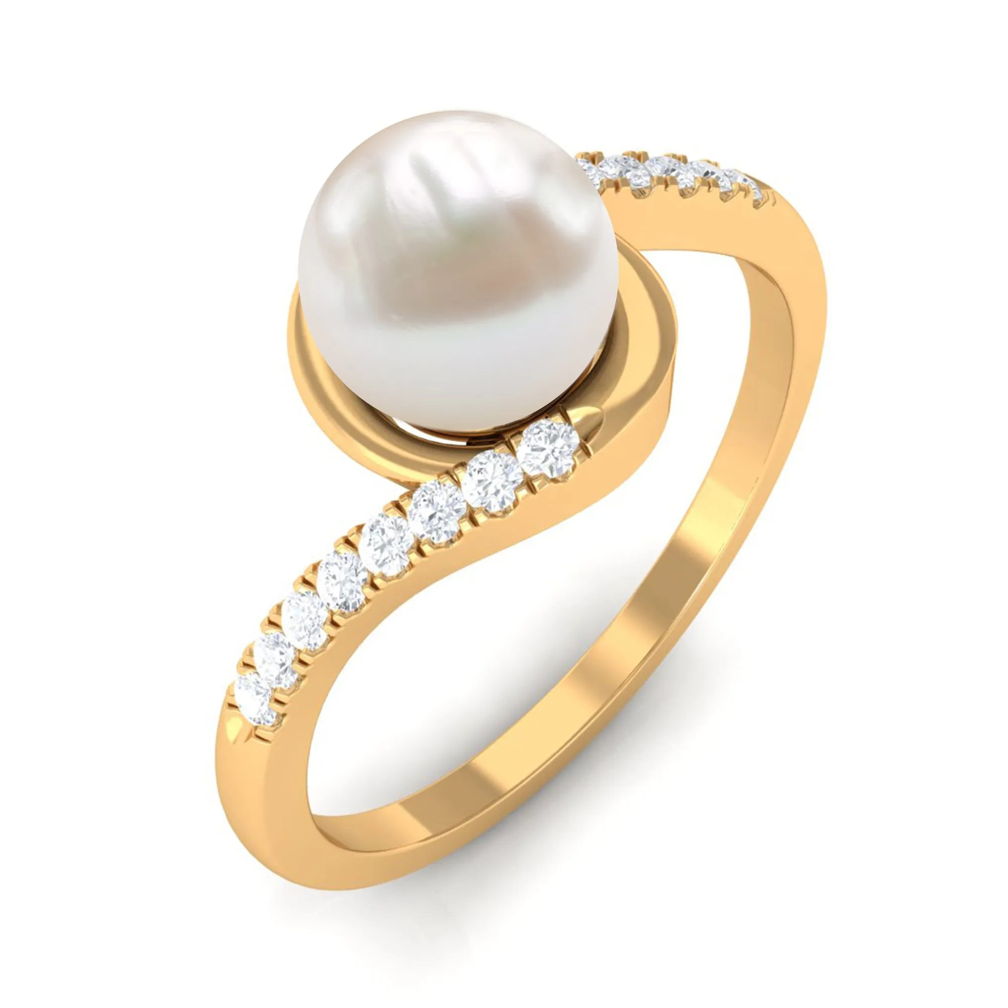 Freshwater Pearl Solitaire Bypass Engagement Ring with Diamond Accent