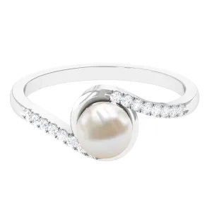 Freshwater Pearl Solitaire Bypass Engagement Ring with Diamond Accent