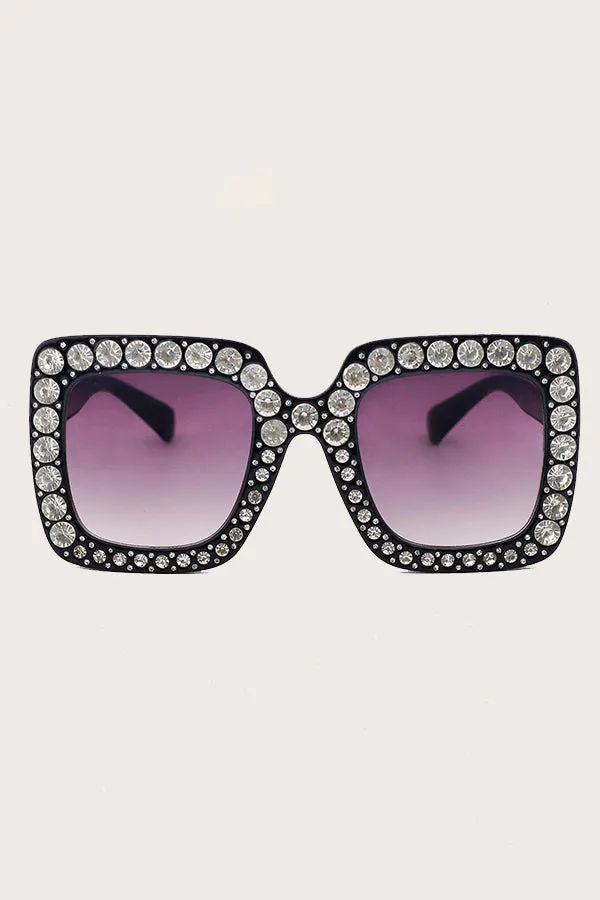 Full Zircon Oversized Square Frame Sunglasses