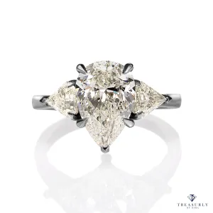 GIA 3.62ct Estate Vintage PEAR Shaped 3 Stone Diamond Engagement Platinum Ring