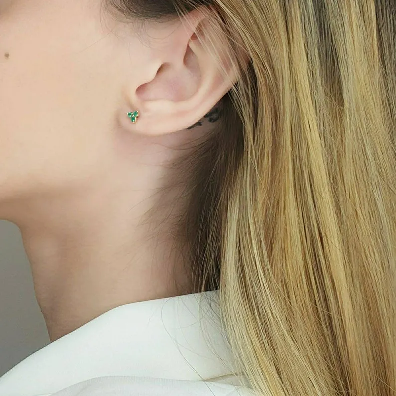 Gold Stud Earrings With Emerald