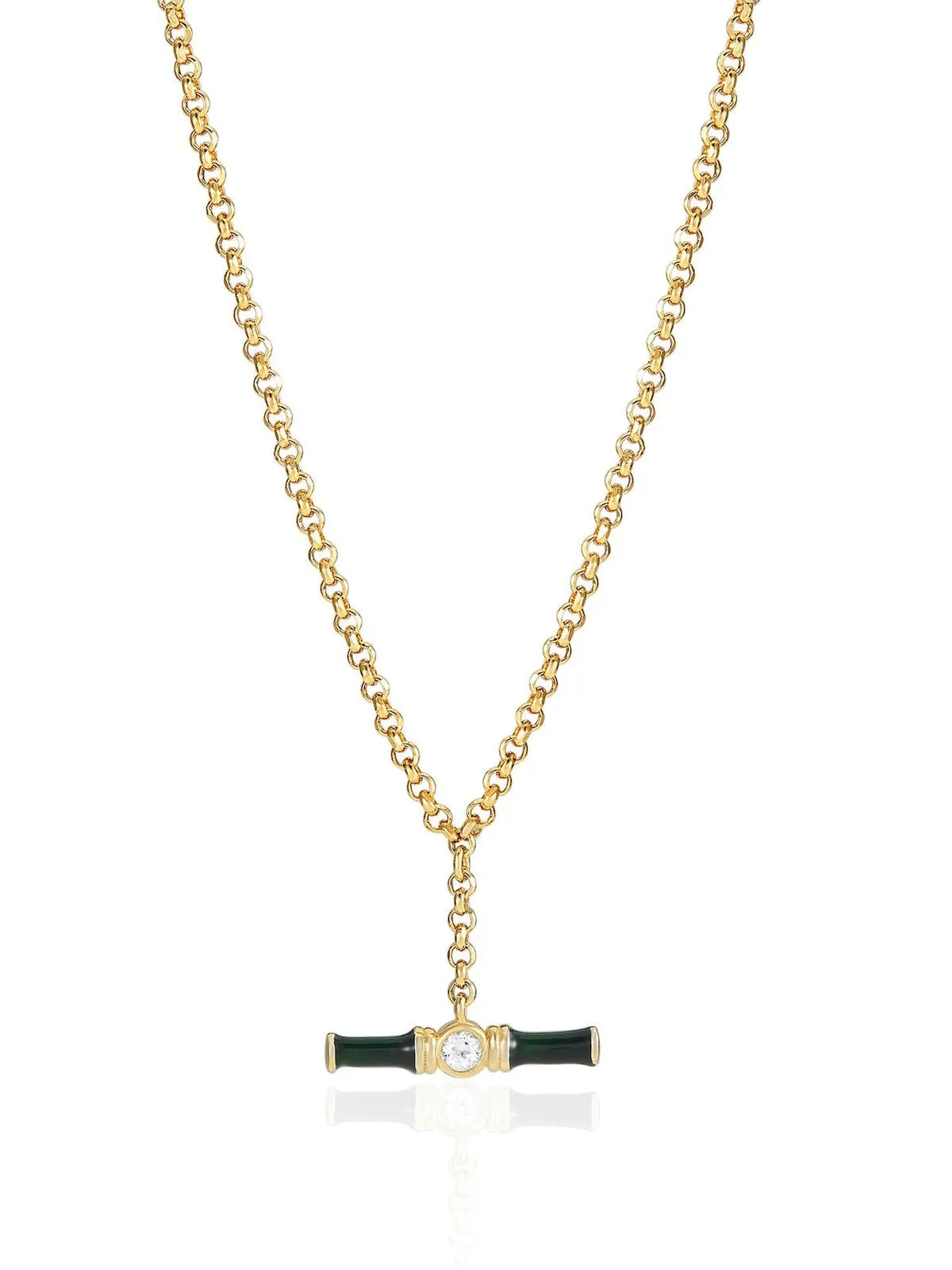 Green enamel small Dyllan t-bar necklace with white topaz