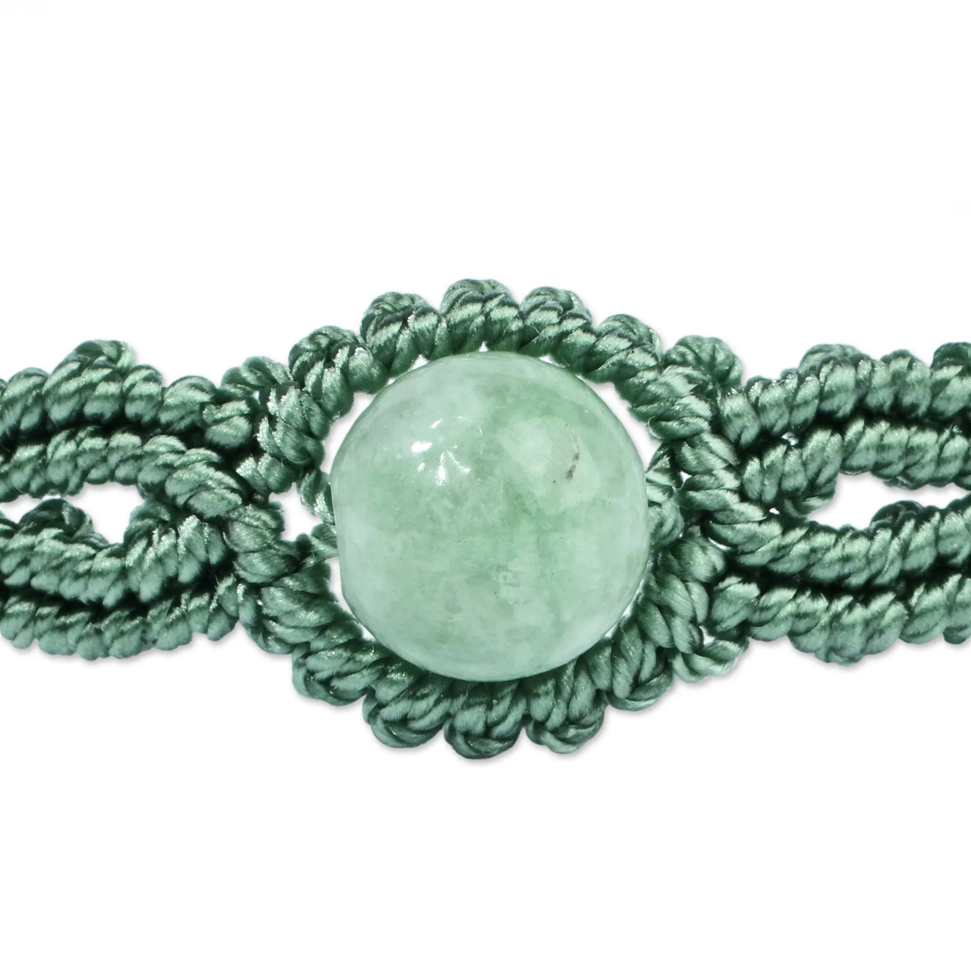 Handmade Turquoise Cotton and Jade Macrame Pendant Bracelet - Goddess of Vitality | NOVICA