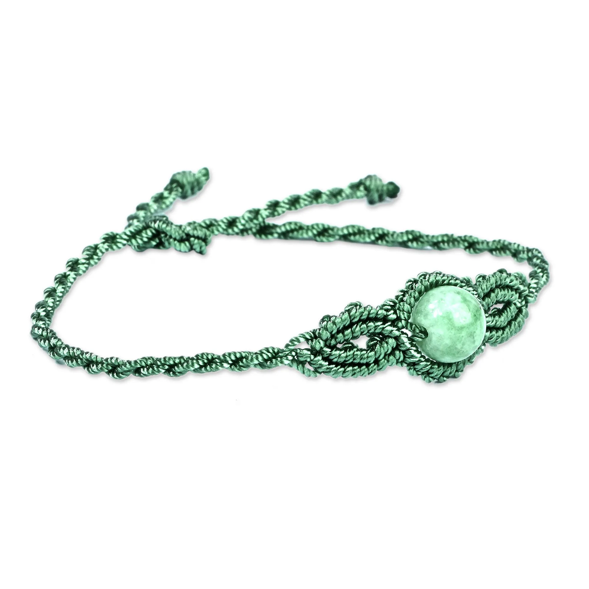 Handmade Turquoise Cotton and Jade Macrame Pendant Bracelet - Goddess of Vitality | NOVICA