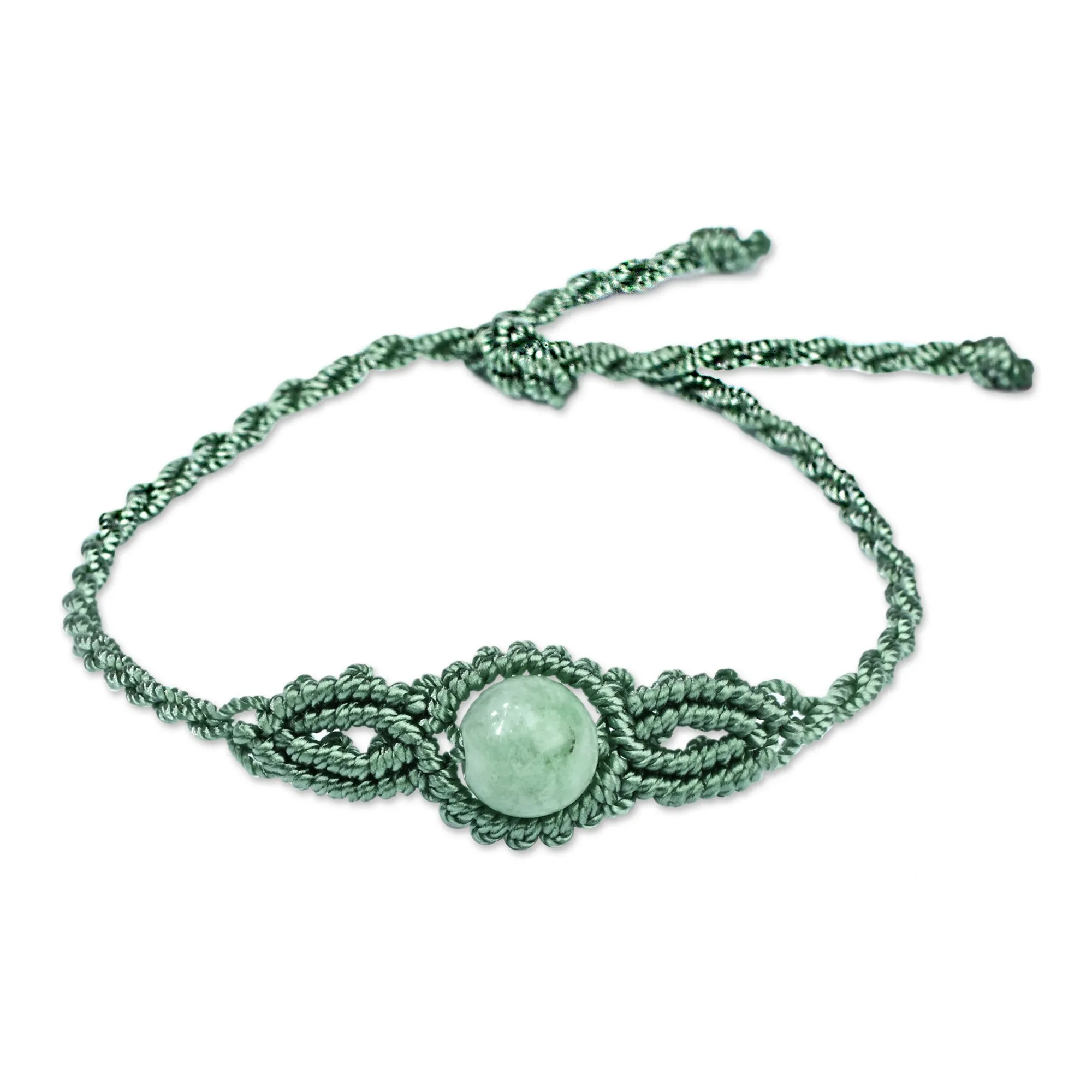 Handmade Turquoise Cotton and Jade Macrame Pendant Bracelet - Goddess of Vitality | NOVICA