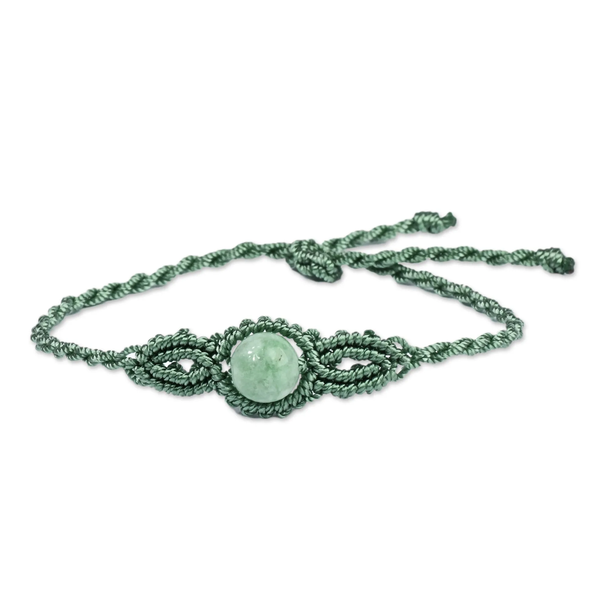 Handmade Turquoise Cotton and Jade Macrame Pendant Bracelet - Goddess of Vitality | NOVICA