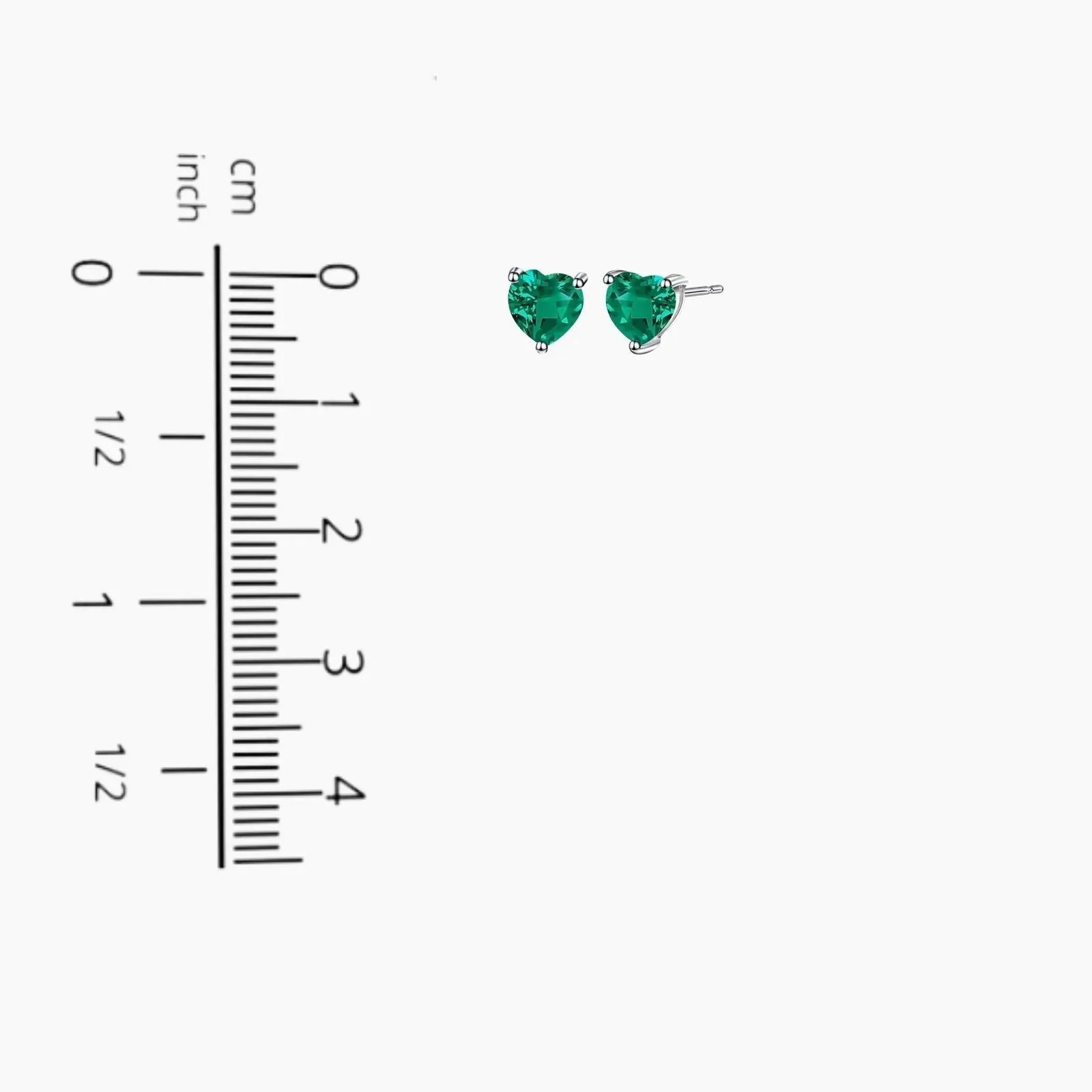 Heart Shape Stud Earrings in Sterling Silver -  Emerald