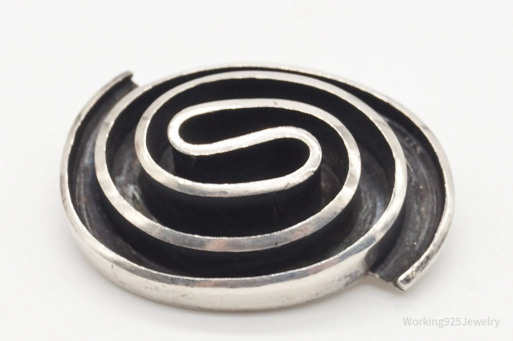 Heavy Vintage Mexico Modernist Sterling Silver Brooch Pin Pendant