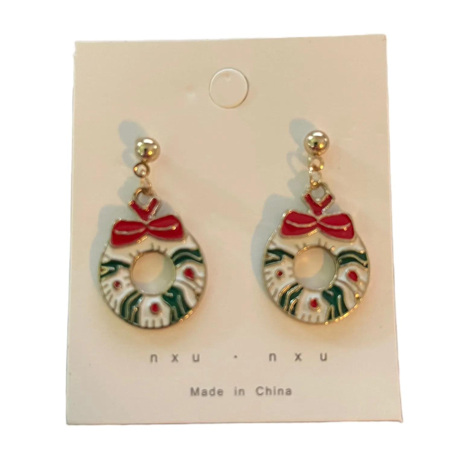 Holiday Christmas Dangle Wreath Earrings