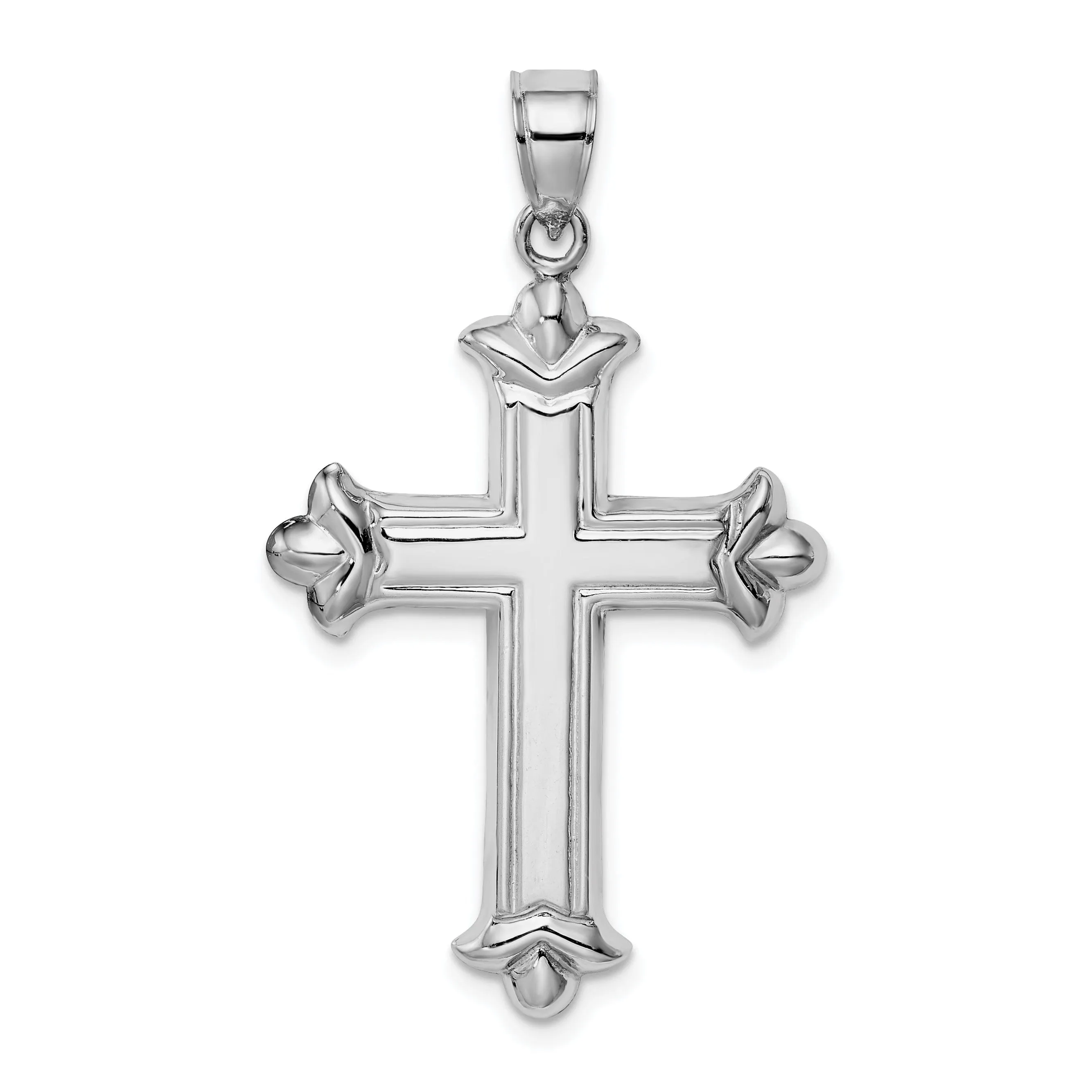 Hollow Sterling Silver 3 D Budded Cross Pendant