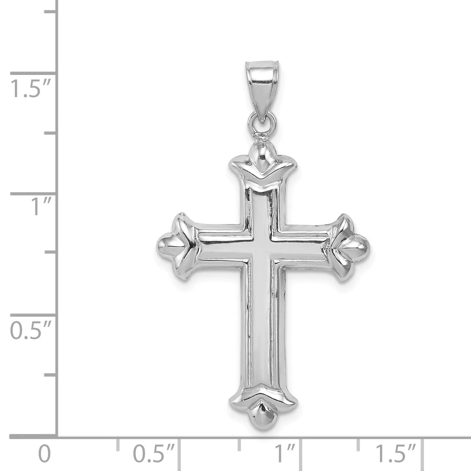 Hollow Sterling Silver 3 D Budded Cross Pendant