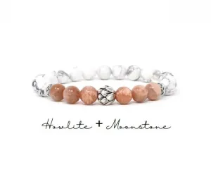 Howlite and Moonstone Beaded Bracelet