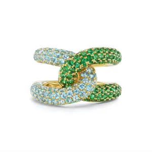 Intertwin Ring Tsavorite & Blue Topaz