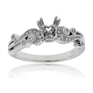 Intricate Style Diamond Engagement Semi-Mount Ring