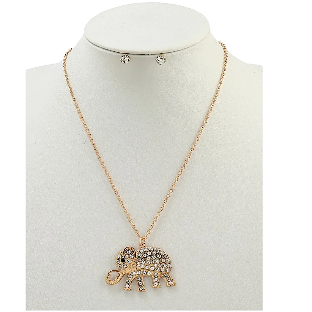 JAN43765 - Large Rhinestone Elephant Pendant Necklace