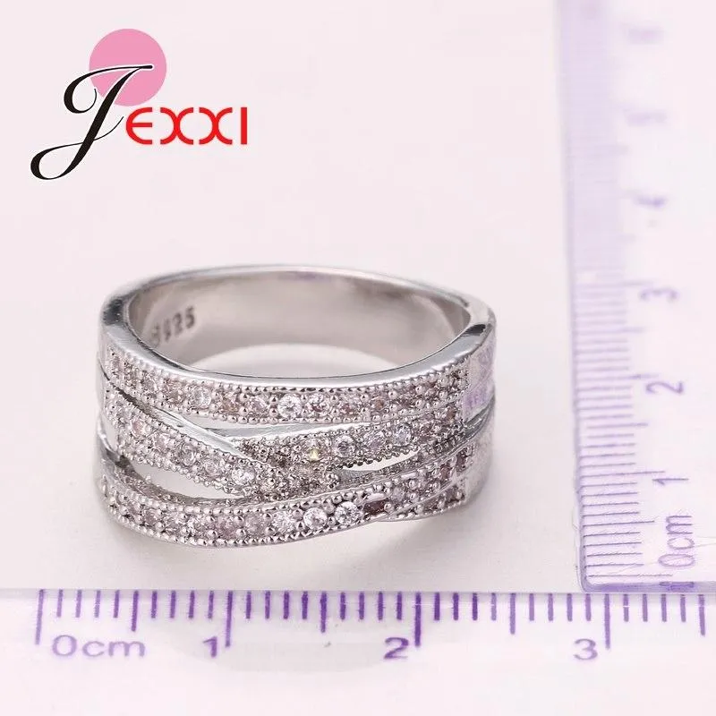 JEXXI 2018 Simple Wedding Rings For Women Shiny Elegant Cubic Zircon Jewelry 925 Sterling Silver Anniversary Engagement Ring