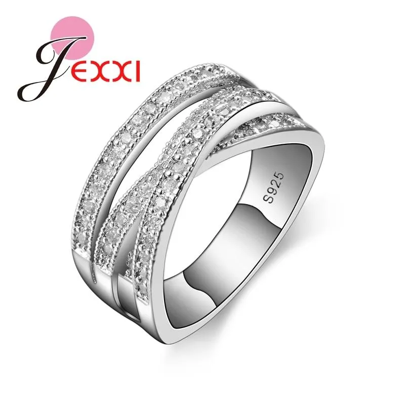 JEXXI 2018 Simple Wedding Rings For Women Shiny Elegant Cubic Zircon Jewelry 925 Sterling Silver Anniversary Engagement Ring