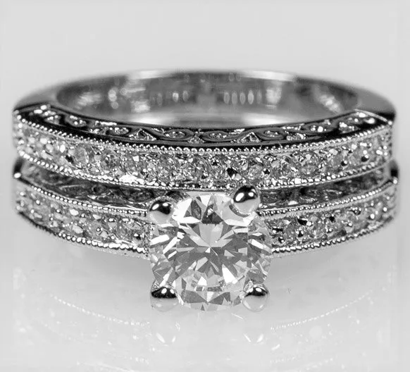 Kimmy Filigree 1ct Round CZ Engagement & Wedding Ring Set | 2.8ct