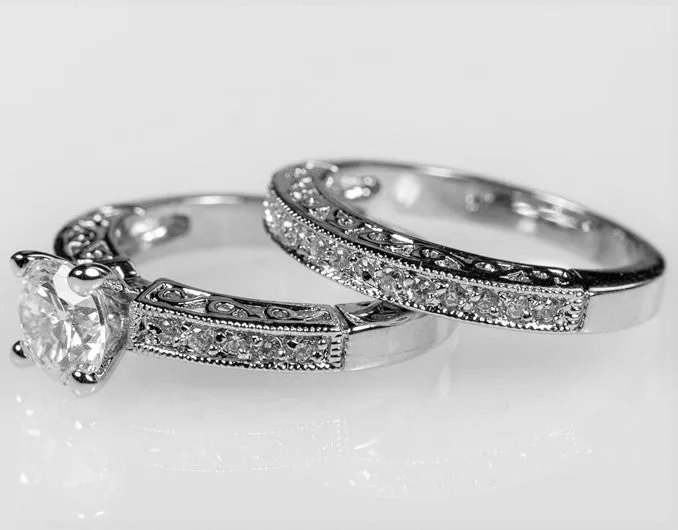 Kimmy Filigree 1ct Round CZ Engagement & Wedding Ring Set | 2.8ct