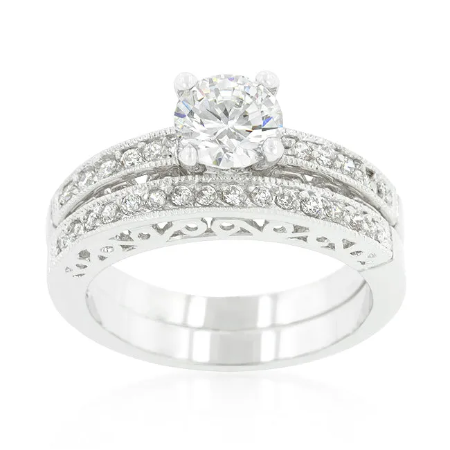 Kimmy Filigree 1ct Round CZ Engagement & Wedding Ring Set | 2.8ct