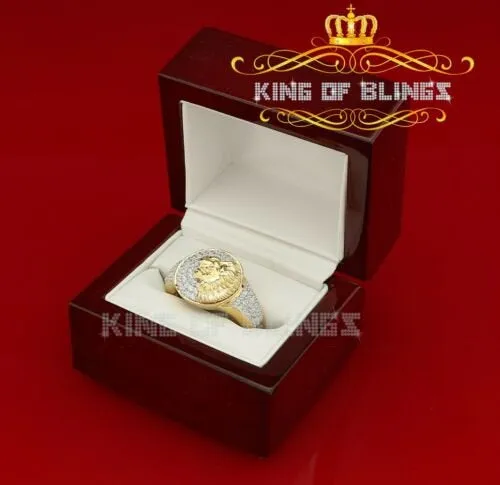 King Of Bling's 2.70ct Cubic Zirconia Yellow Silver Lion Head Men Adjustable Ring From SZ 12to14