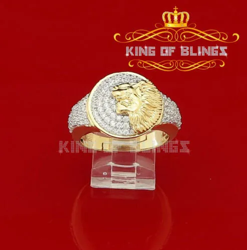 King Of Bling's 2.70ct Cubic Zirconia Yellow Silver Lion Head Men Adjustable Ring From SZ 12to14