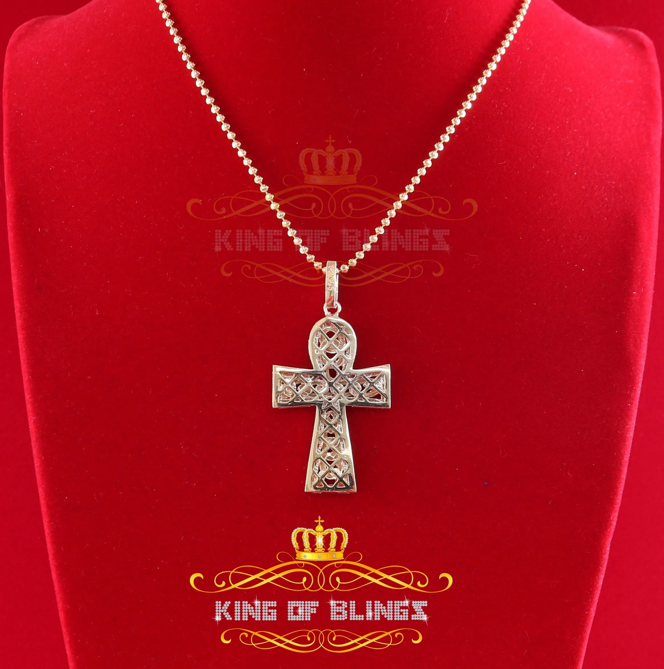 King of Bling's Yellow Sterling Silver Cross Pendant with 4.32ct Cubic Zirconia