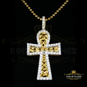 King of Bling's Yellow Sterling Silver Cross Pendant with 4.32ct Cubic Zirconia