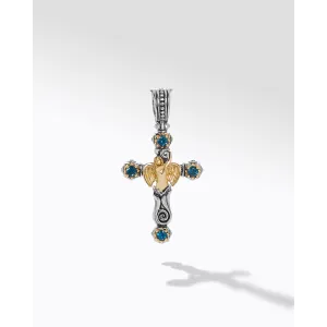 Konstantino Angelic Silver and 18K Gold London Blue Topaz Angel Cross Pendant