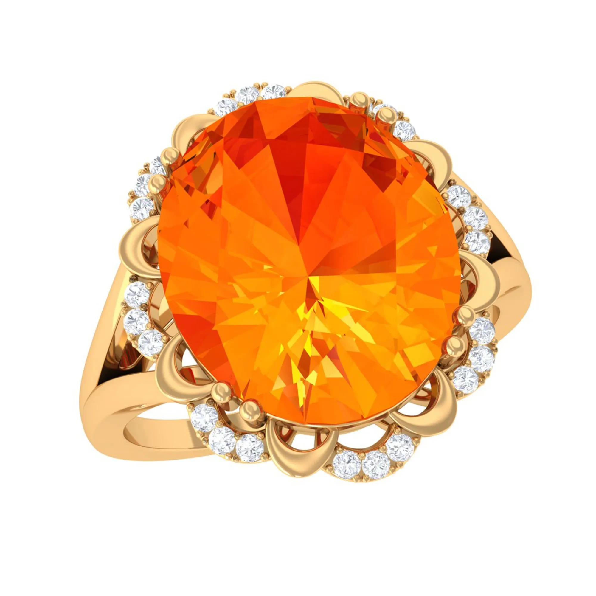 Lab Created Orange Sapphire Oval Engagement Ring with Diamond