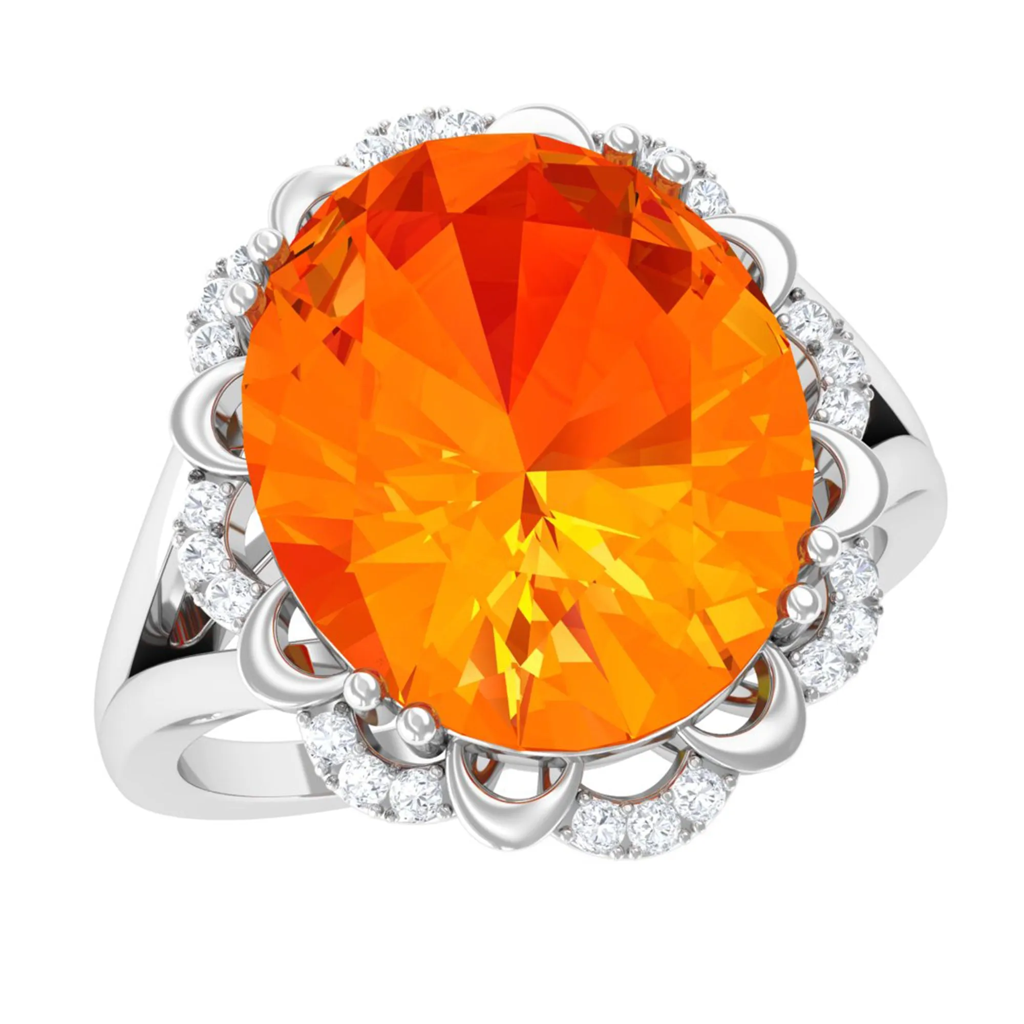 Lab Created Orange Sapphire Oval Engagement Ring with Diamond