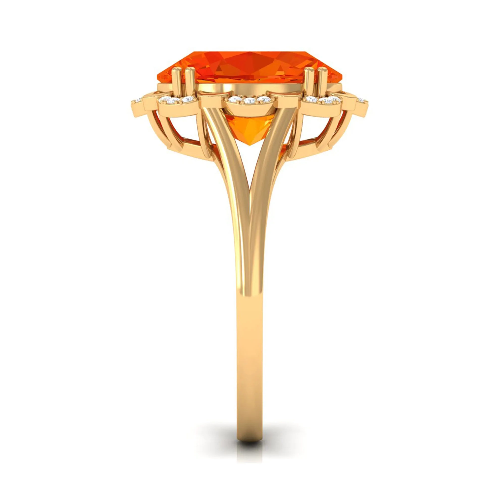 Lab Created Orange Sapphire Oval Engagement Ring with Diamond