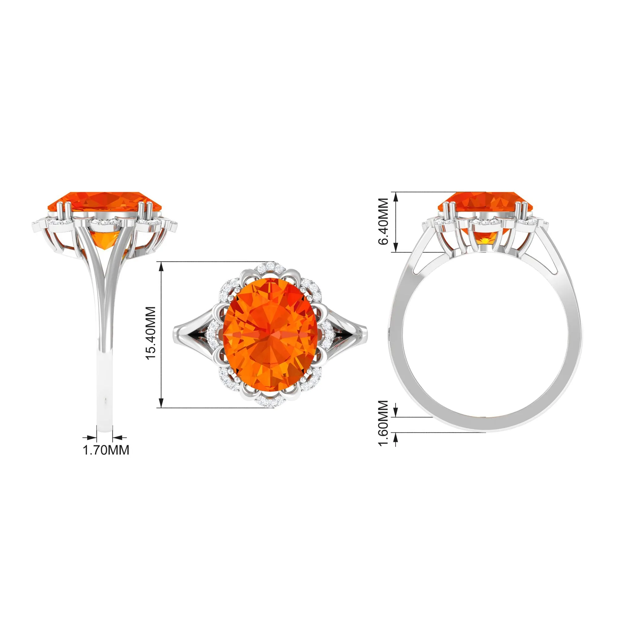 Lab Created Orange Sapphire Oval Engagement Ring with Diamond