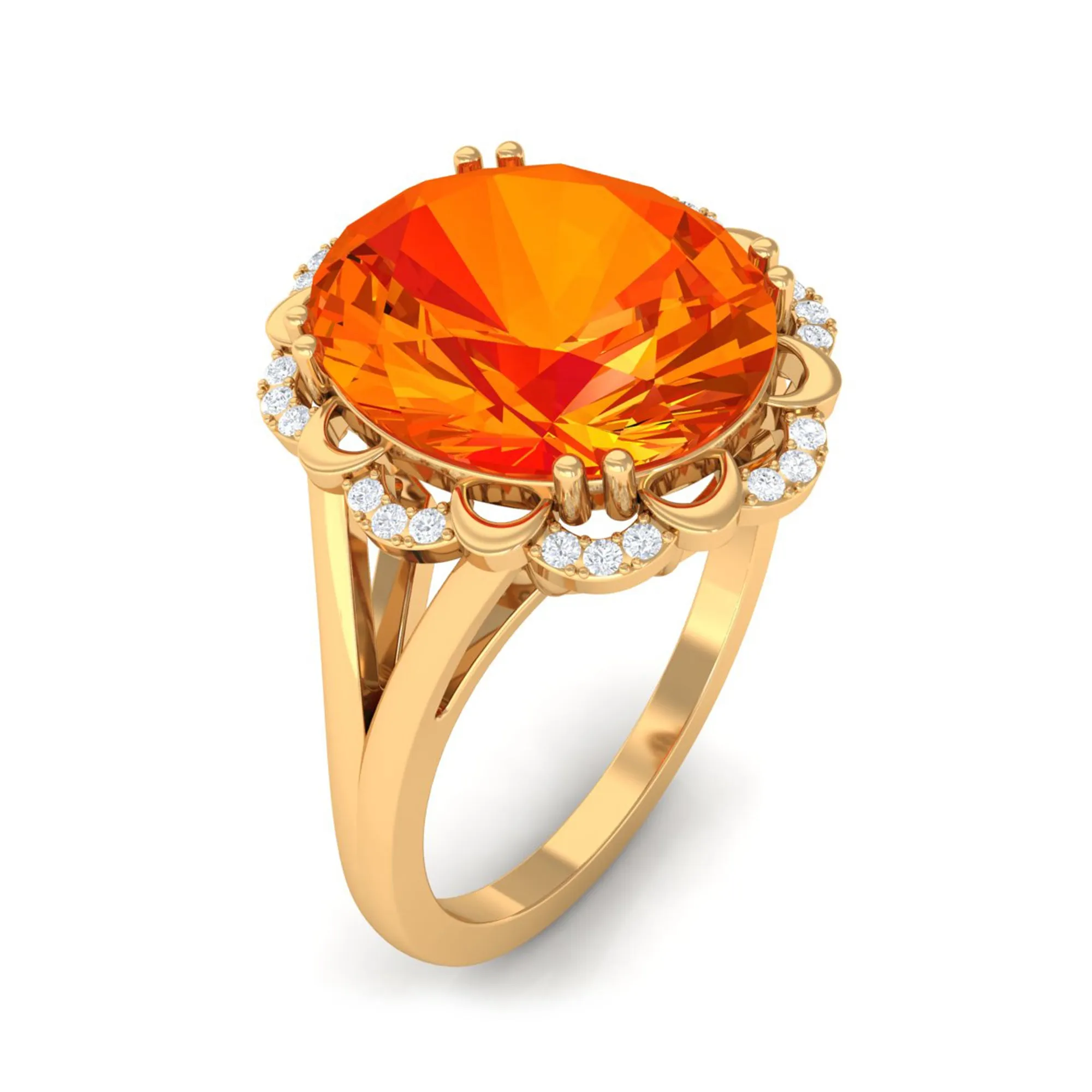 Lab Created Orange Sapphire Oval Engagement Ring with Diamond