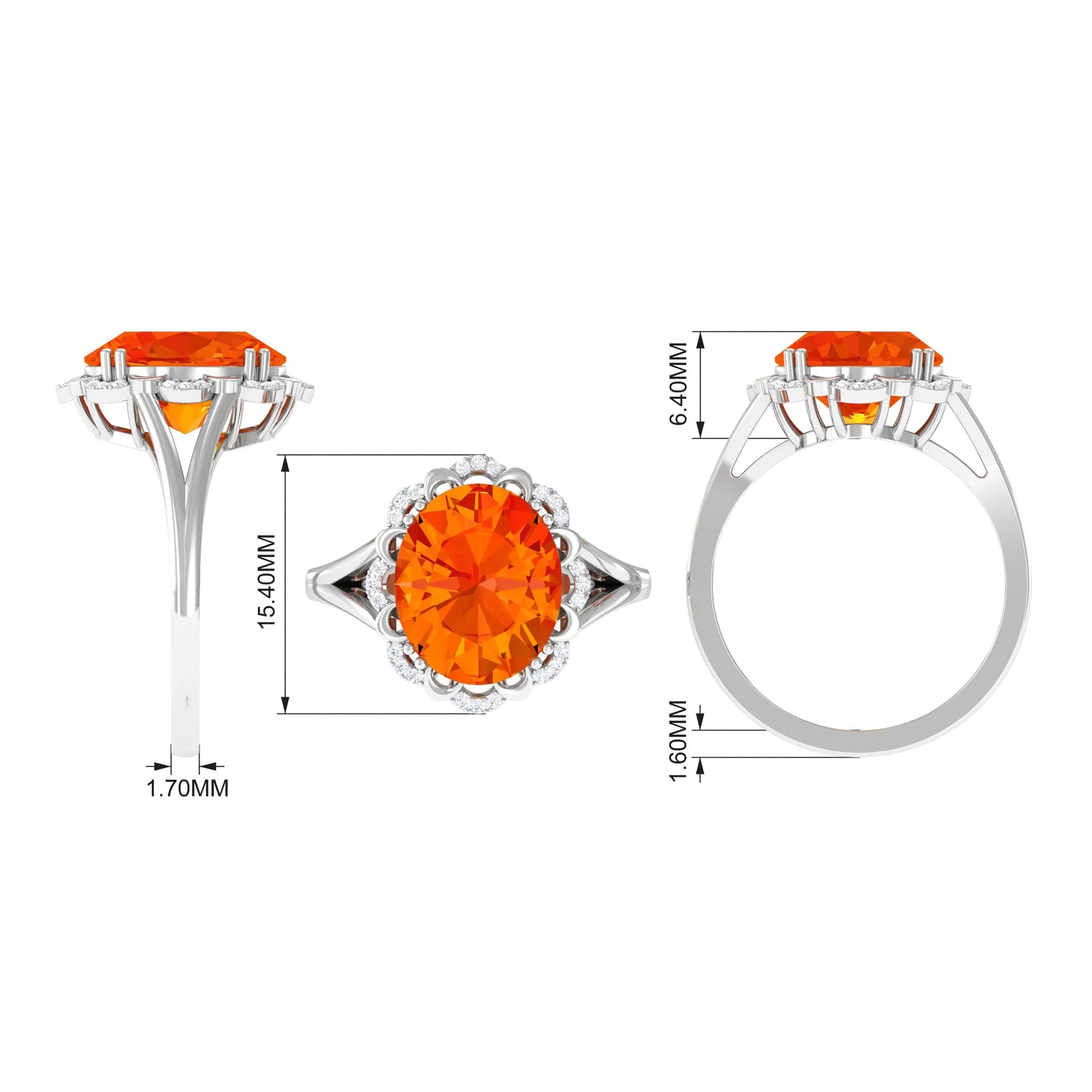 Lab Created Orange Sapphire Oval Engagement Ring with Diamond