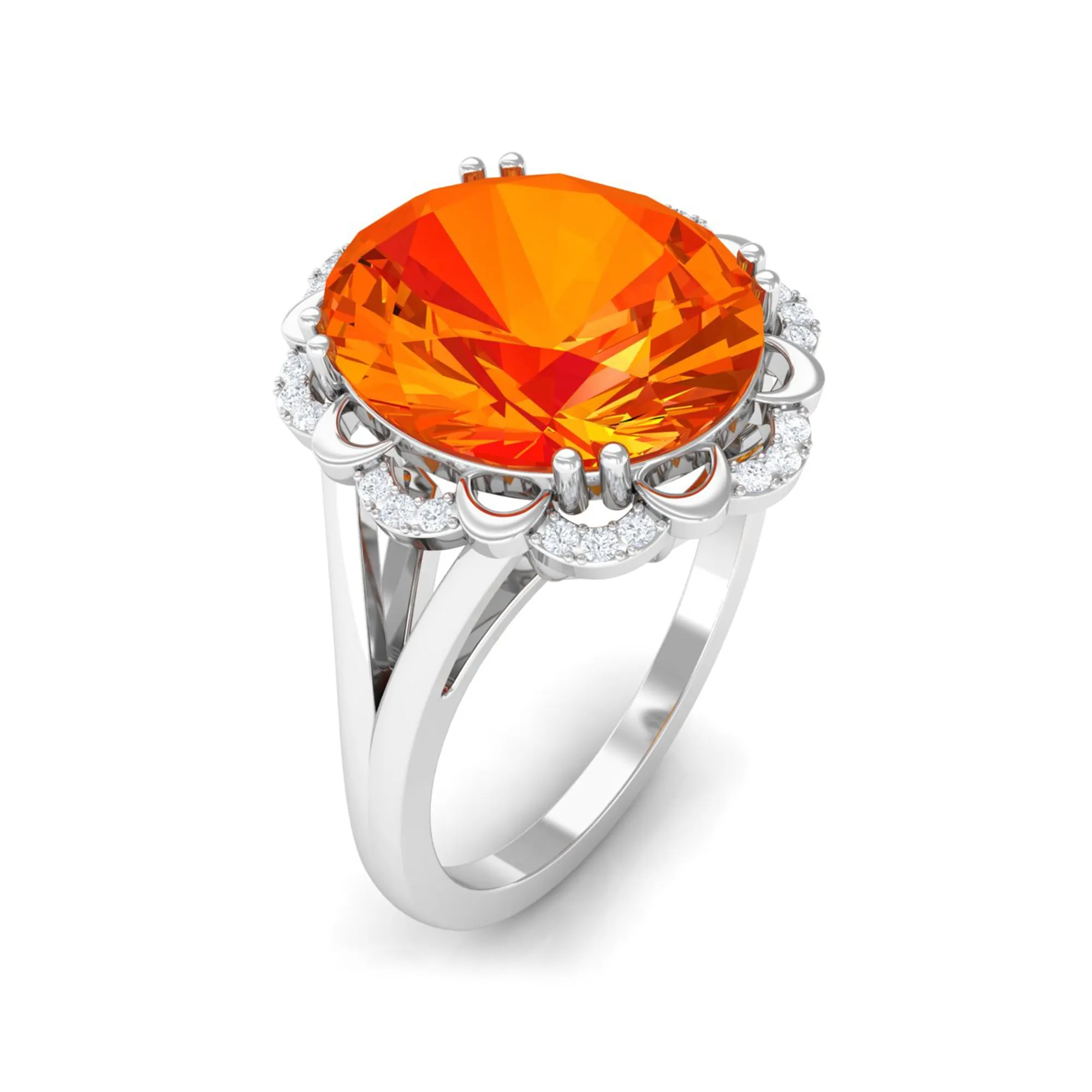 Lab Created Orange Sapphire Oval Engagement Ring with Diamond