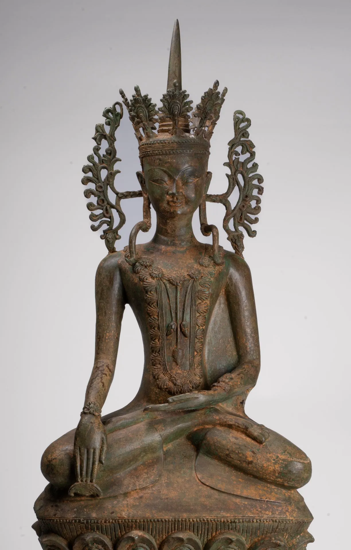 Large Buddha Statue - Antique Burmese Style Bronze Shan Enlightenment Seated Buddha Statue - 104cm/42"