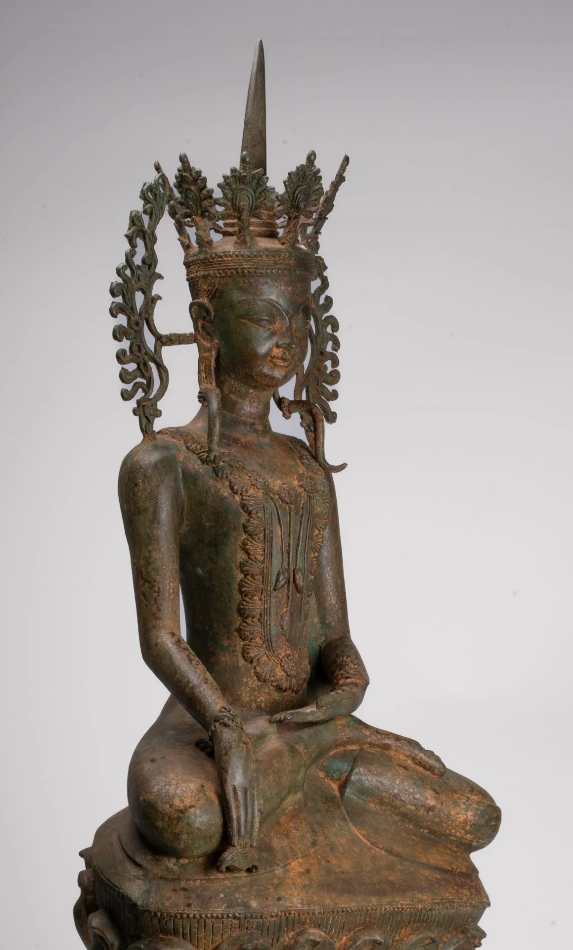 Large Buddha Statue - Antique Burmese Style Bronze Shan Enlightenment Seated Buddha Statue - 104cm/42"