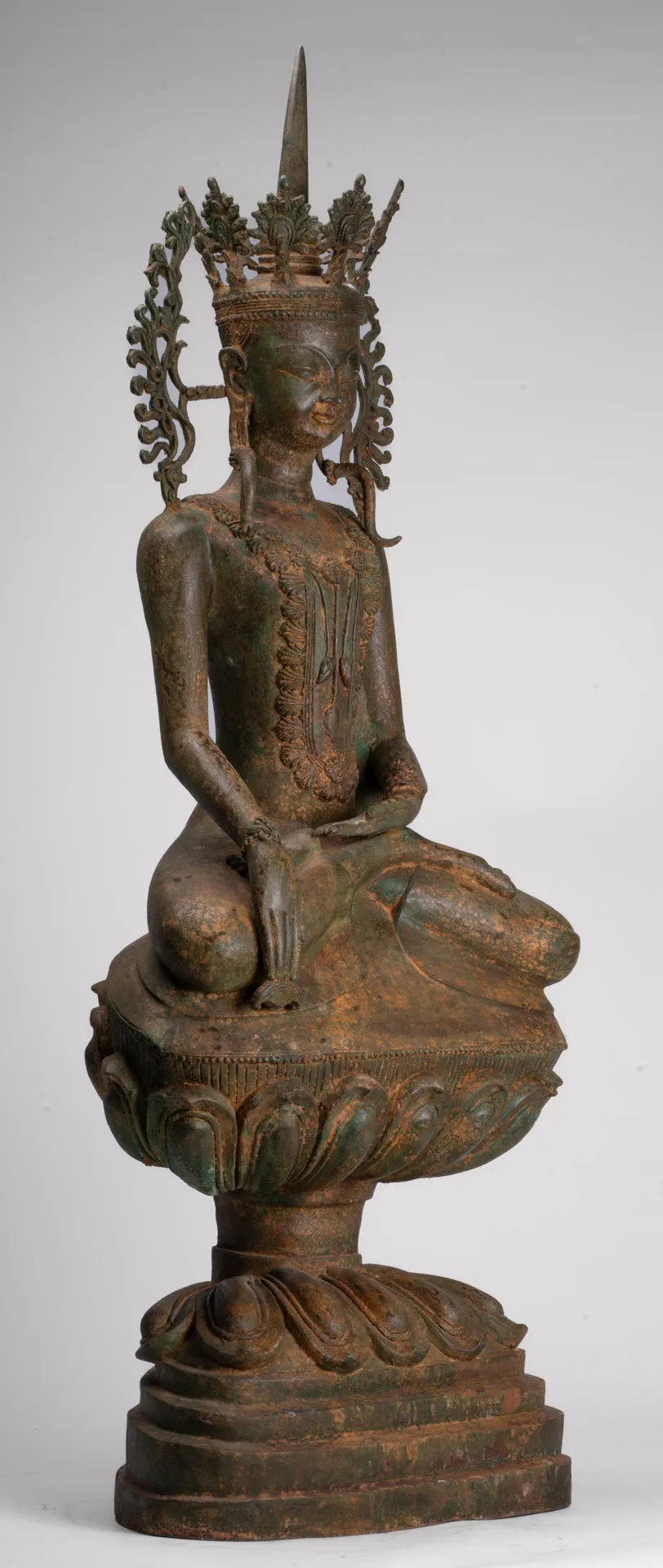 Large Buddha Statue - Antique Burmese Style Bronze Shan Enlightenment Seated Buddha Statue - 104cm/42"